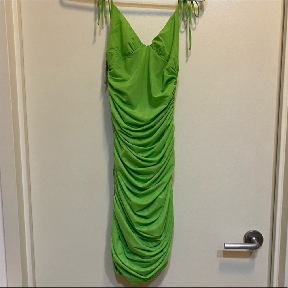 Aritzia Wilfred Green Ruched Dress - Picture 3 of 4